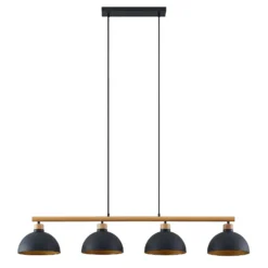 Lámpara colgante Tirzana de Lindby, 4 luces, negra, metal, madera
