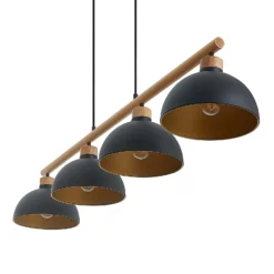 Lámpara colgante Tirzana de Lindby, 4 luces, negra, metal, madera