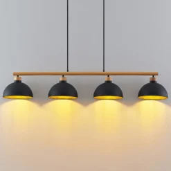 Lámpara colgante Tirzana de Lindby, 4 luces, negra, metal, madera
