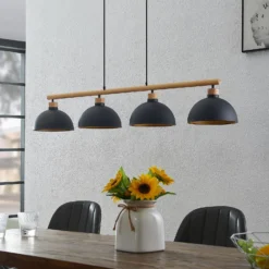 Lámpara colgante Tirzana de Lindby, 4 luces, negra, metal, madera