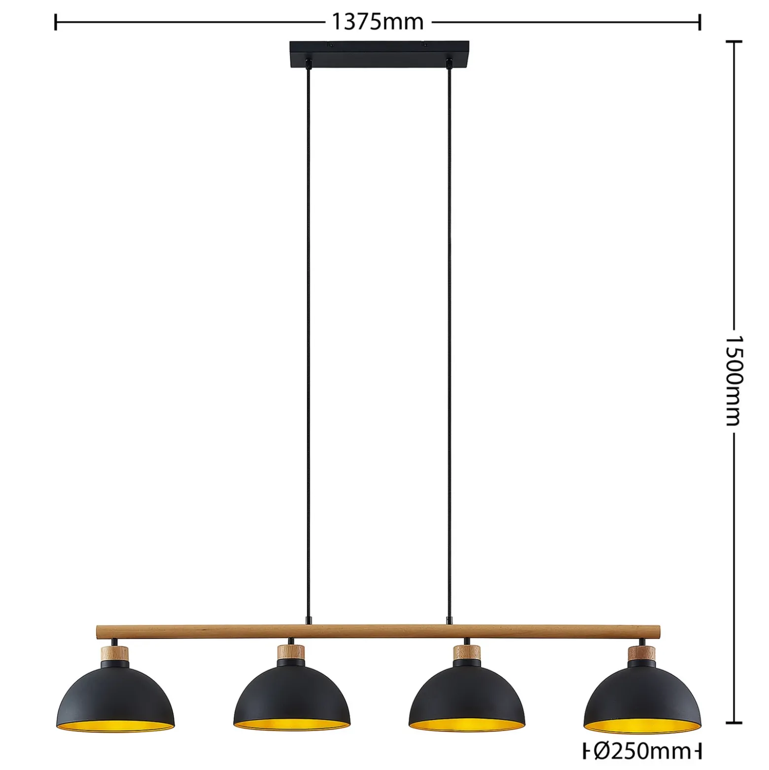 Lámpara colgante Tirzana de Lindby, 4 luces, negra, metal, madera