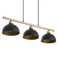 Lámpara colgante Tirzana de Lindby, 3 luces, negra, metal, madera