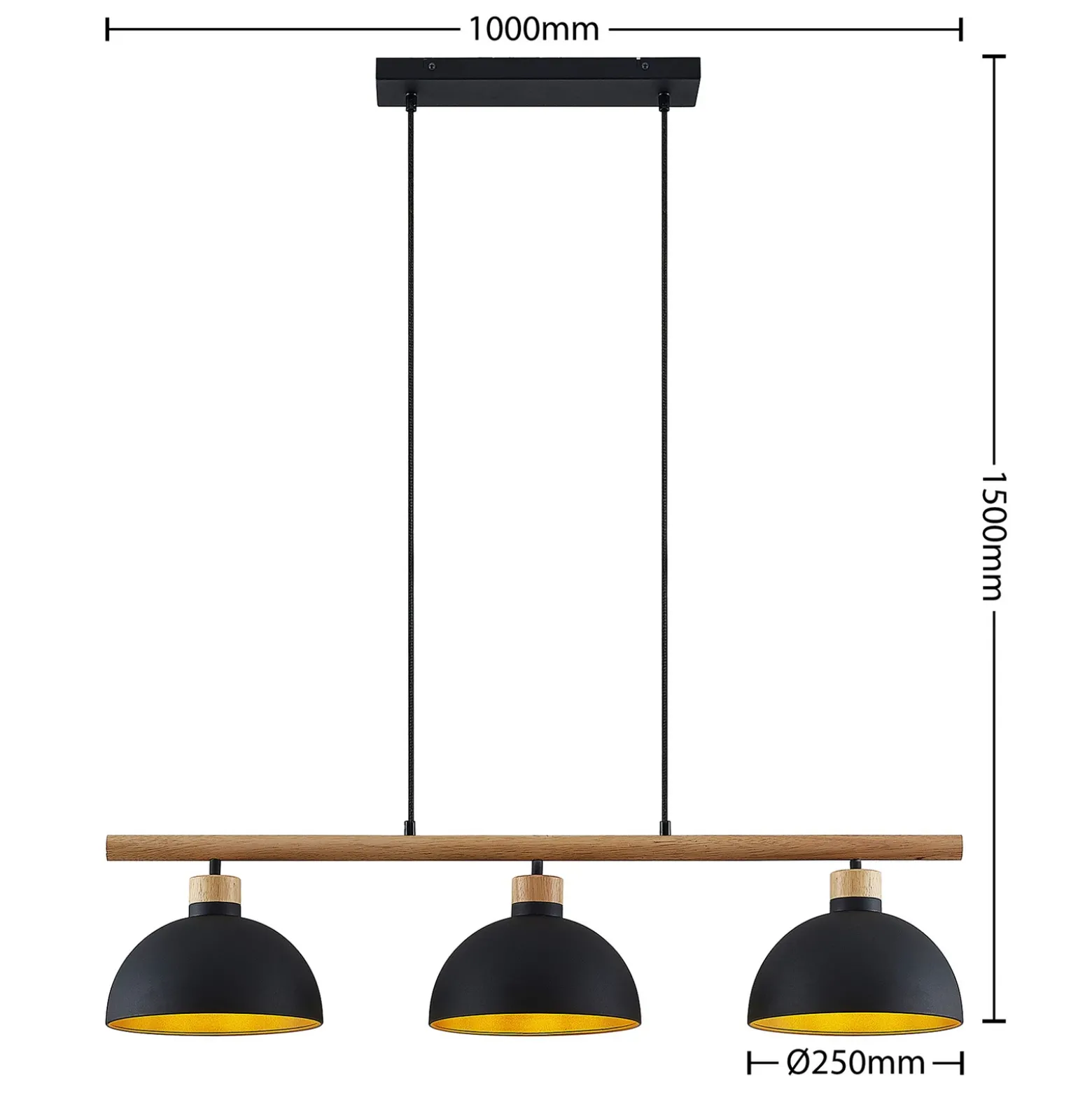 Lámpara colgante Tirzana de Lindby, 3 luces, negra, metal, madera
