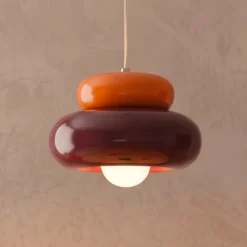 Lámpara colgante Torchiarolo, burdeos/naranja, metal, E27