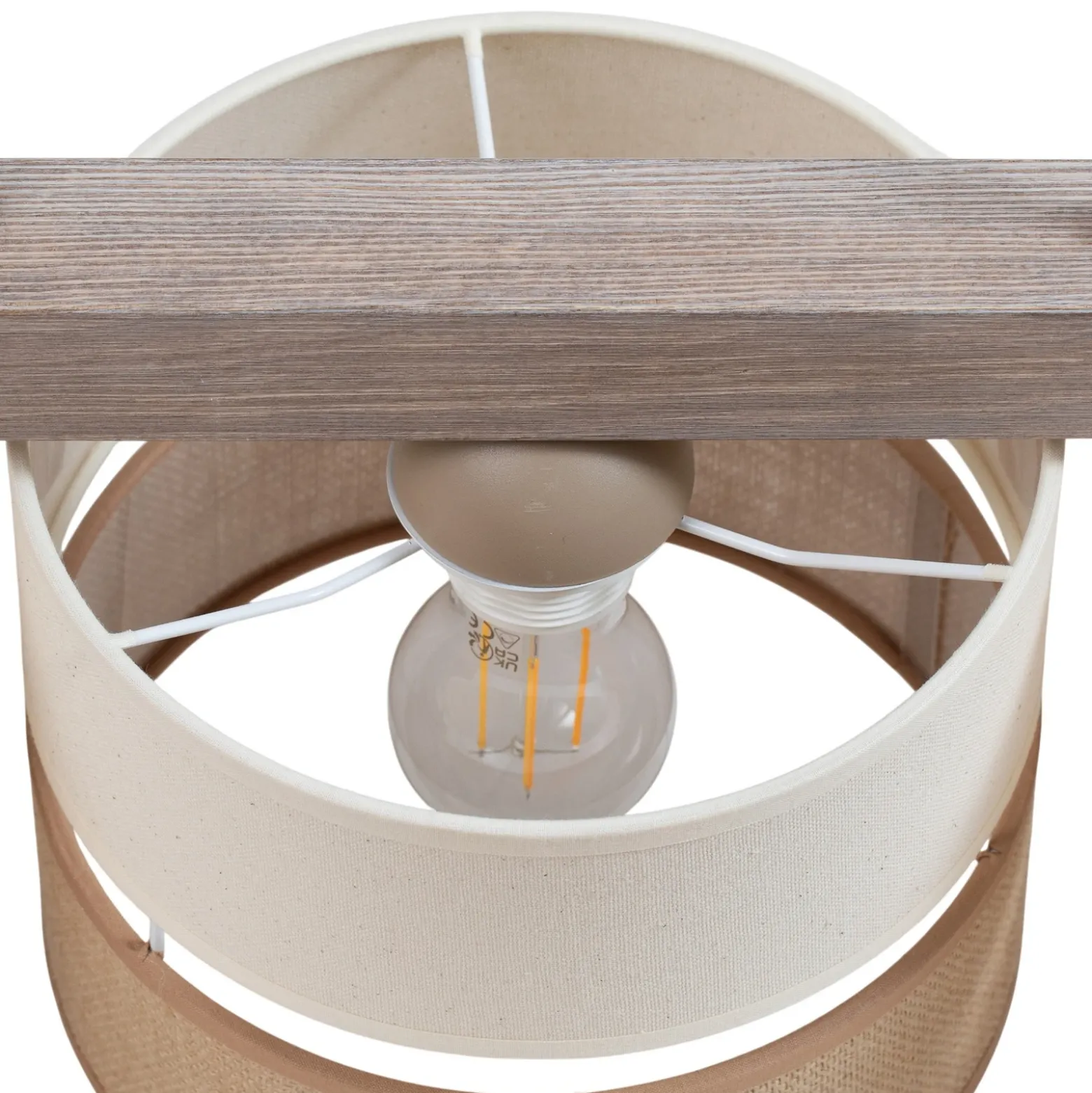 Lámpara colgante Treeon, 3 luces, madera, yute, color natural/crudo