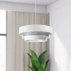 Lámpara colgante Triniti, blanco/plata, Ø 60 cm, textil
