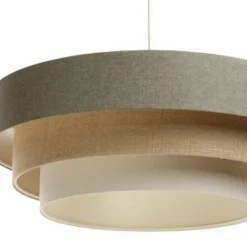 Lámpara colgante Triniti, verde/beige/crema, Ø 60 cm, textil
