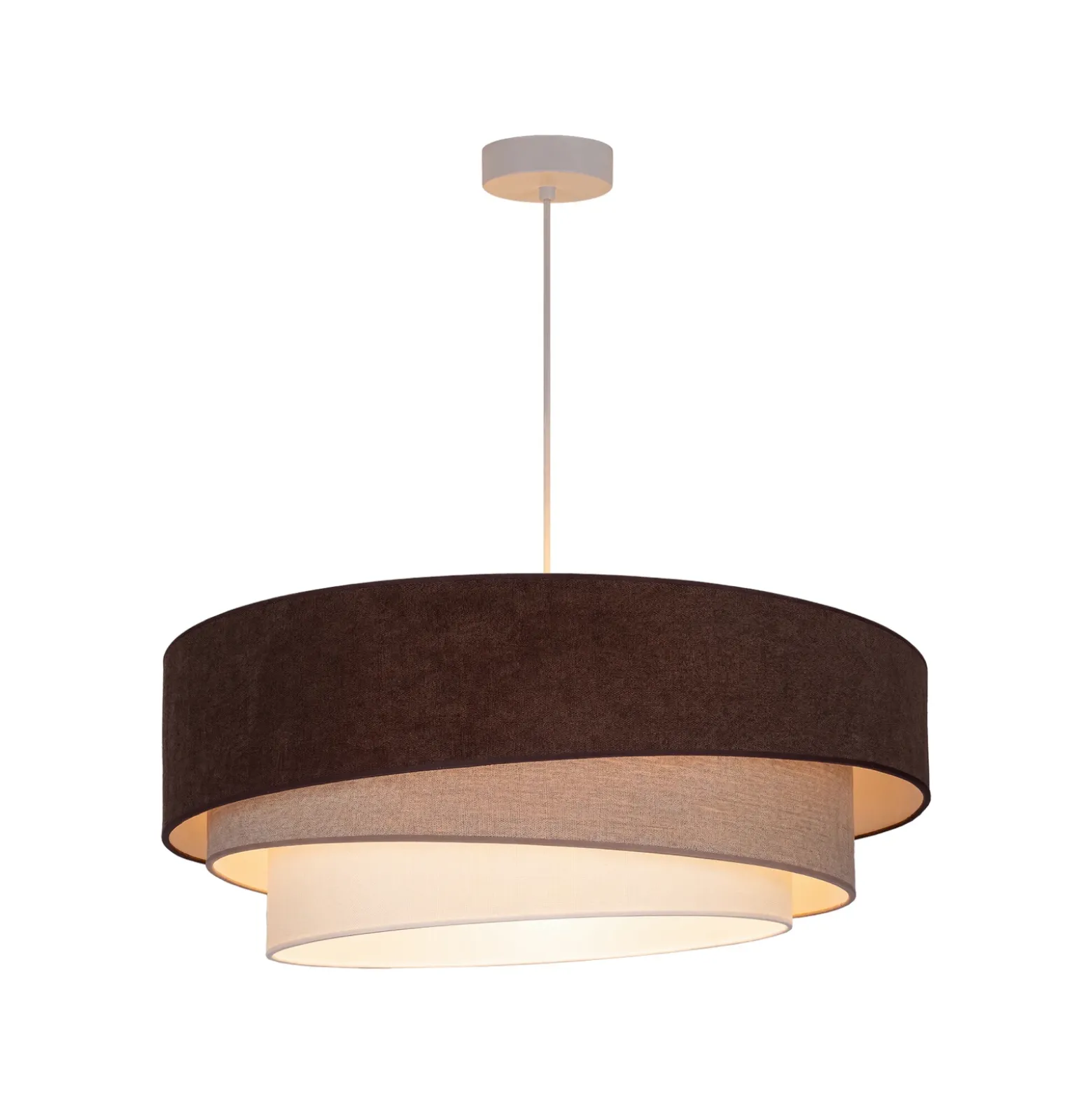Lámpara colgante Trio, marrón/beige, Ø 60 cm, tejido, E27