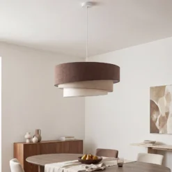 Lámpara colgante Trio, marrón/beige, Ø 60 cm, tejido, E27