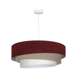 Lámpara colgante Trio, rojo oscuro/beige, Ø 60 cm, tejido, E27