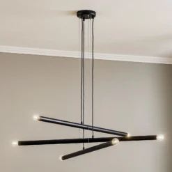 Lámpara colgante Tubo, negro, 6 luces