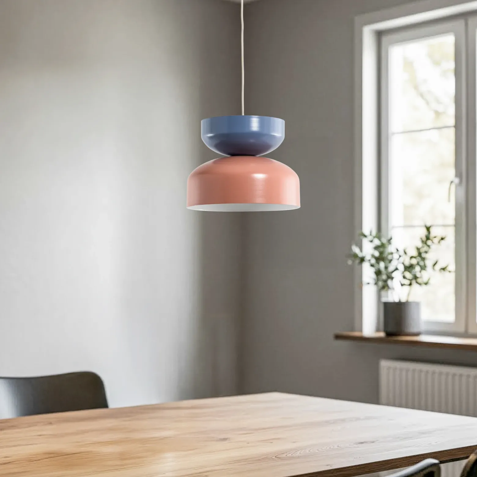 Lámpara colgante Tula, coral/azul, pantalla de metal