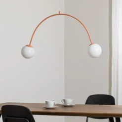 Lámpara colgante Una 2, metal, cristal, 2 luces, rojo coral