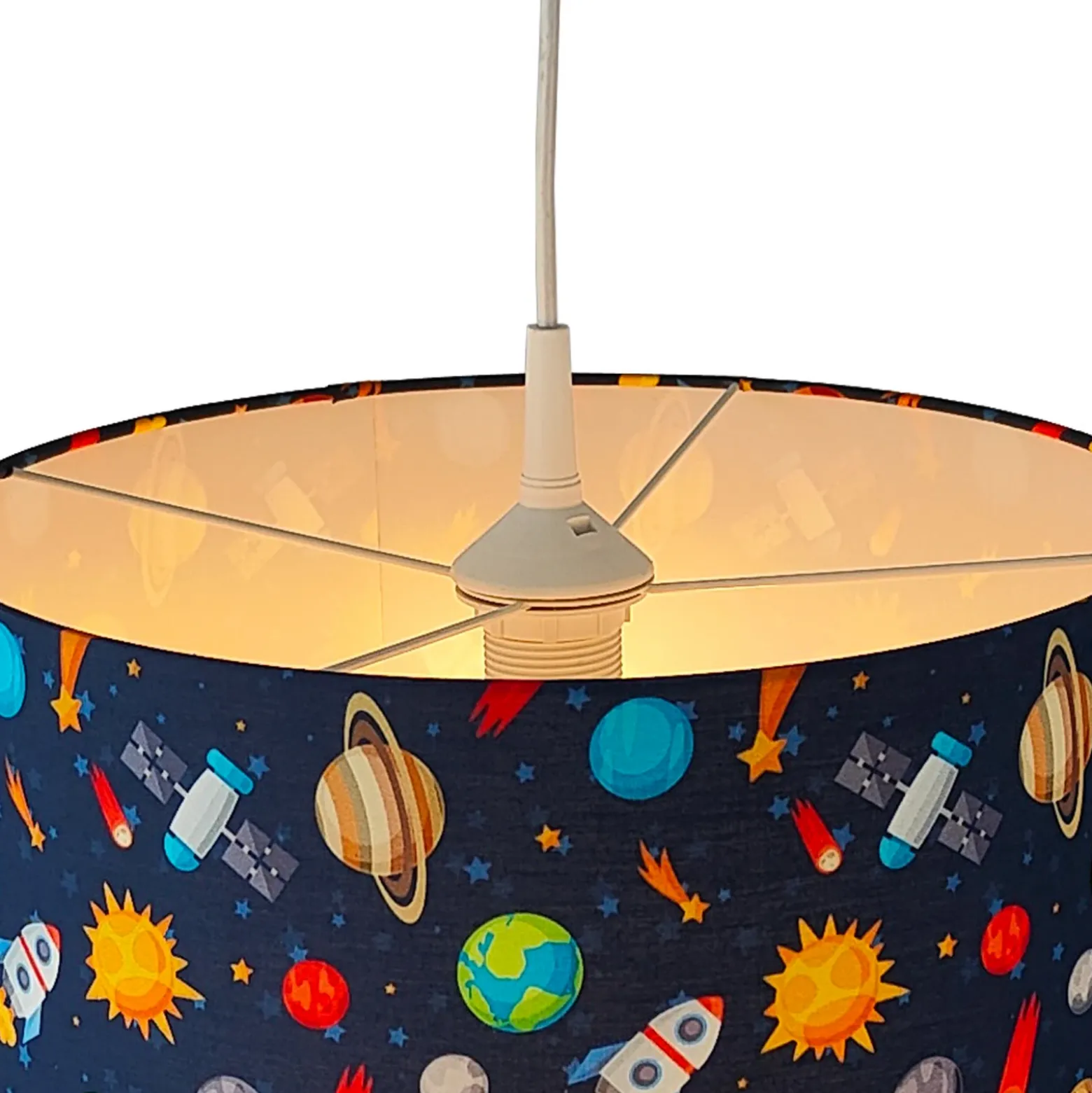 Lámpara colgante Universo con pantalla textil