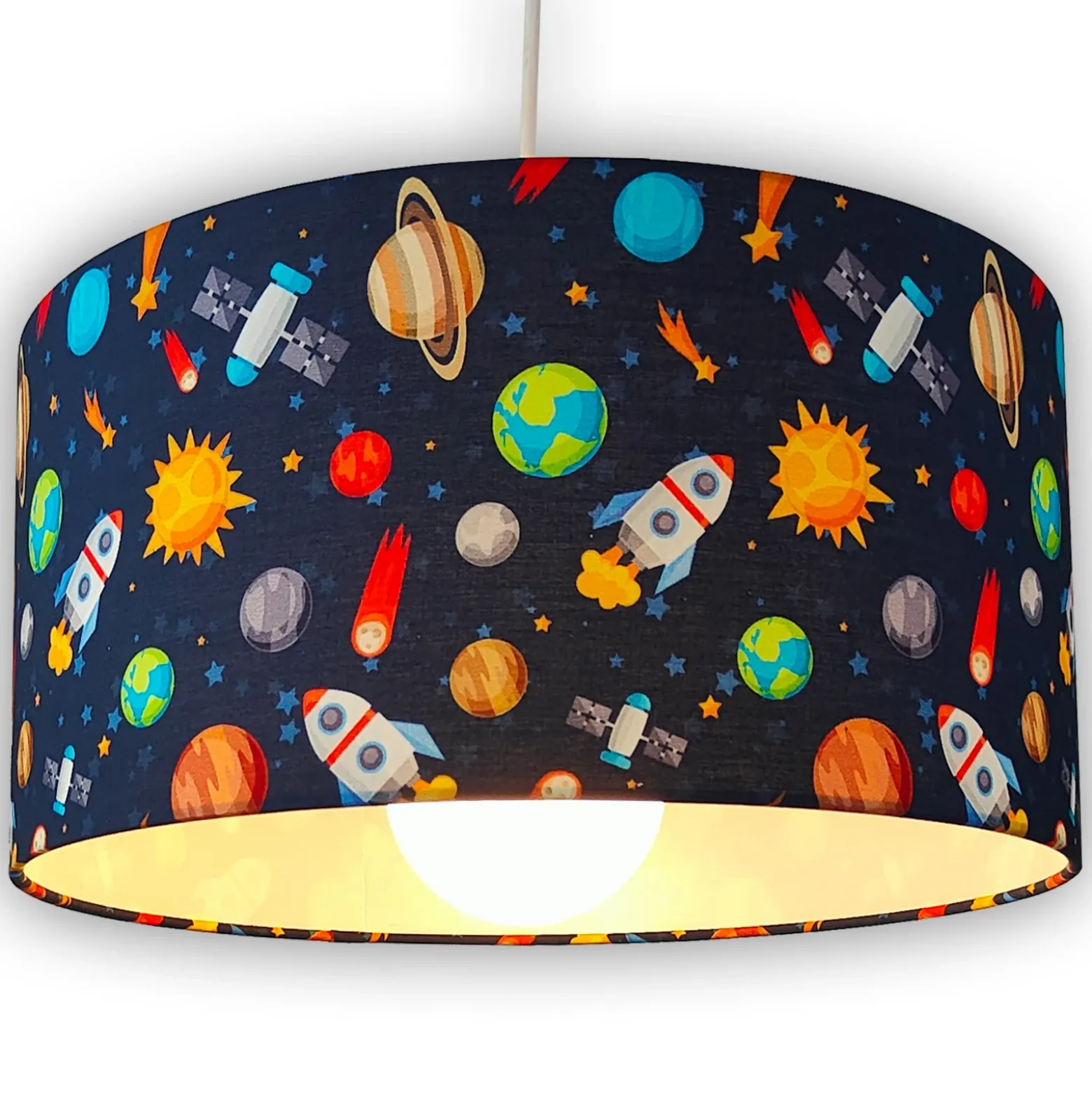 Lámpara colgante Universo con pantalla textil