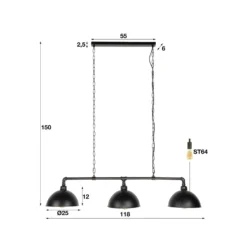 Lámpara colgante Vanderbrock, negro, 3 luces