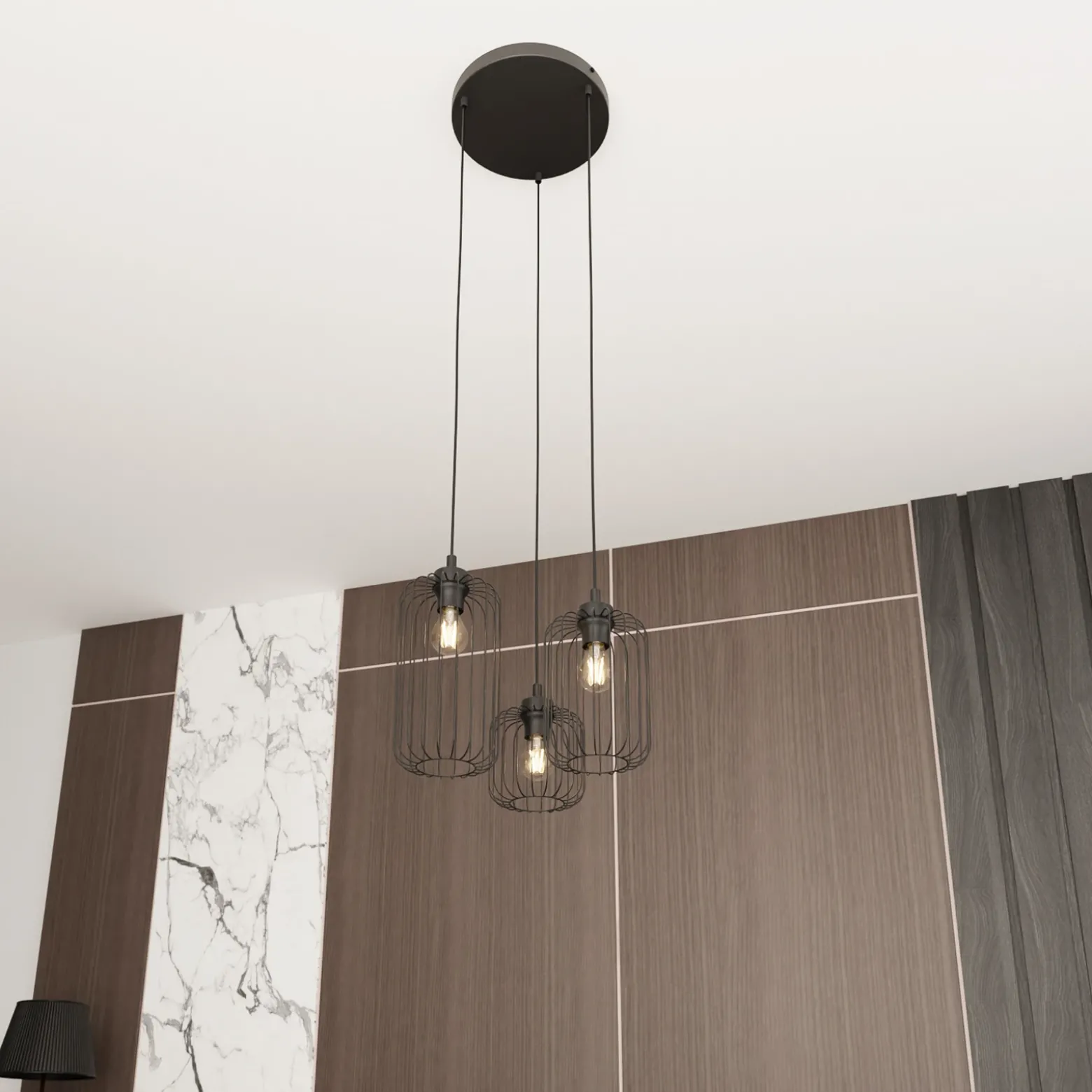 Lámpara colgante Vander, 3 luces, Ø 30 cm, negro, metal, E27