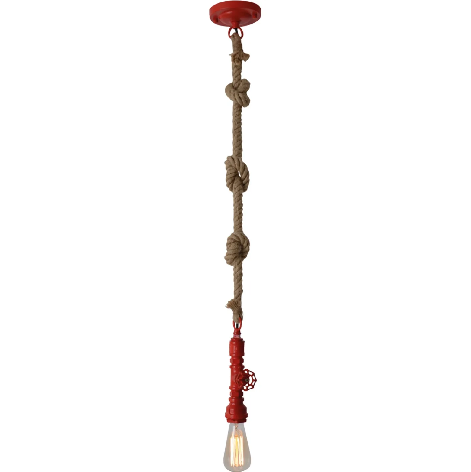Lámpara colgante Vintage, cuerda de cáñamo, rojo