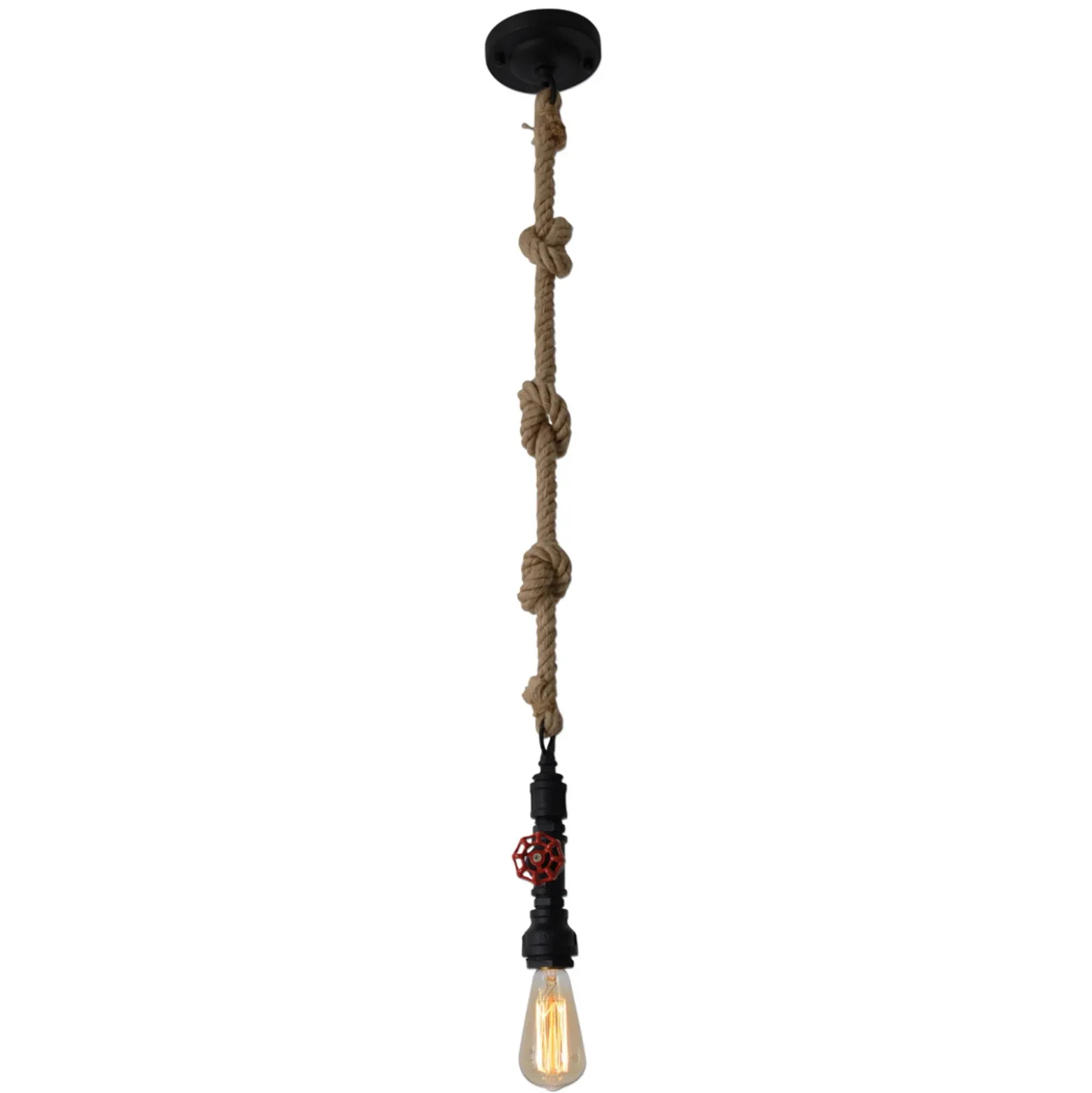 Lámpara colgante Vintage, cuerda de cáñamo, negro