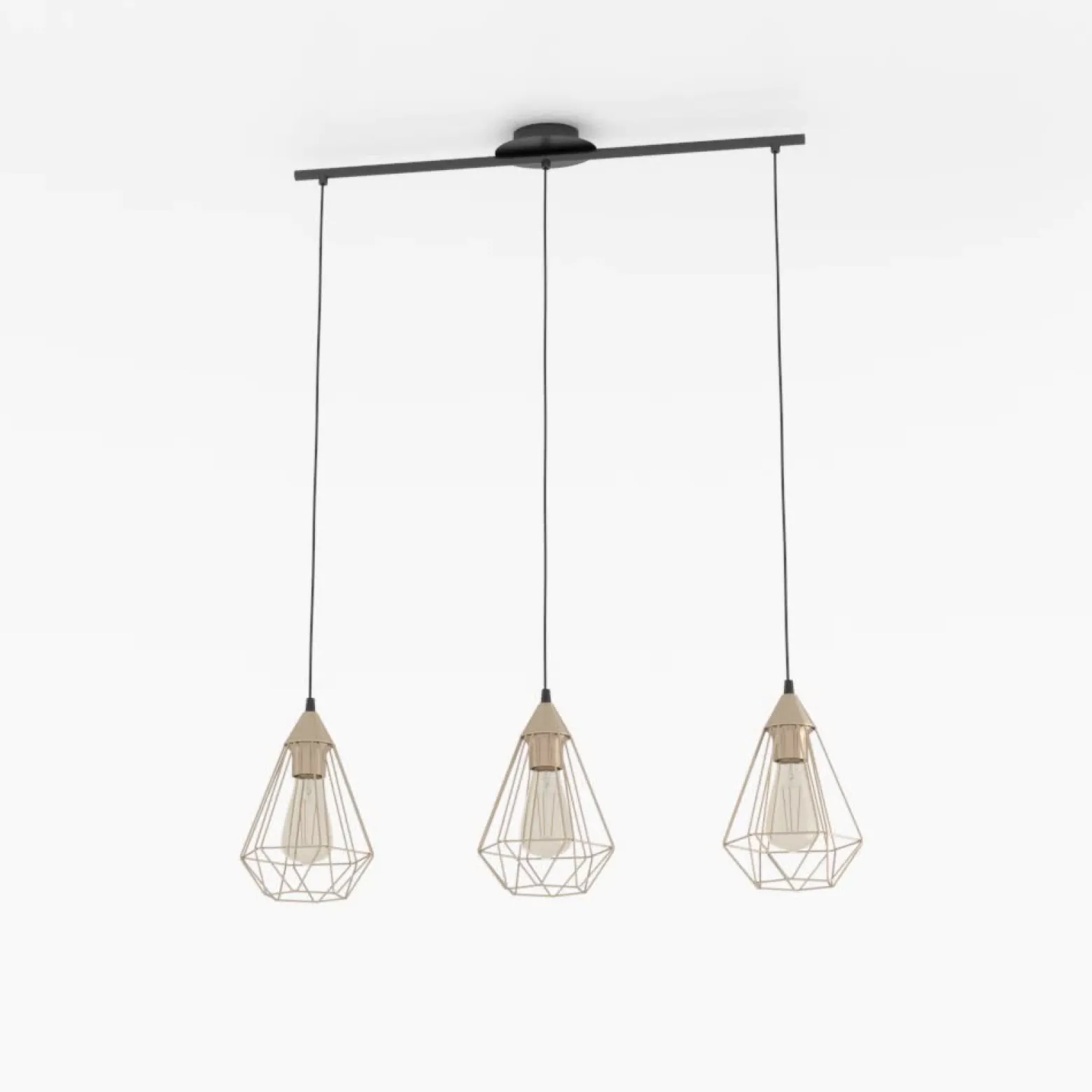 Lámpara colgante vintage Tarbes 3 brazos, cobre