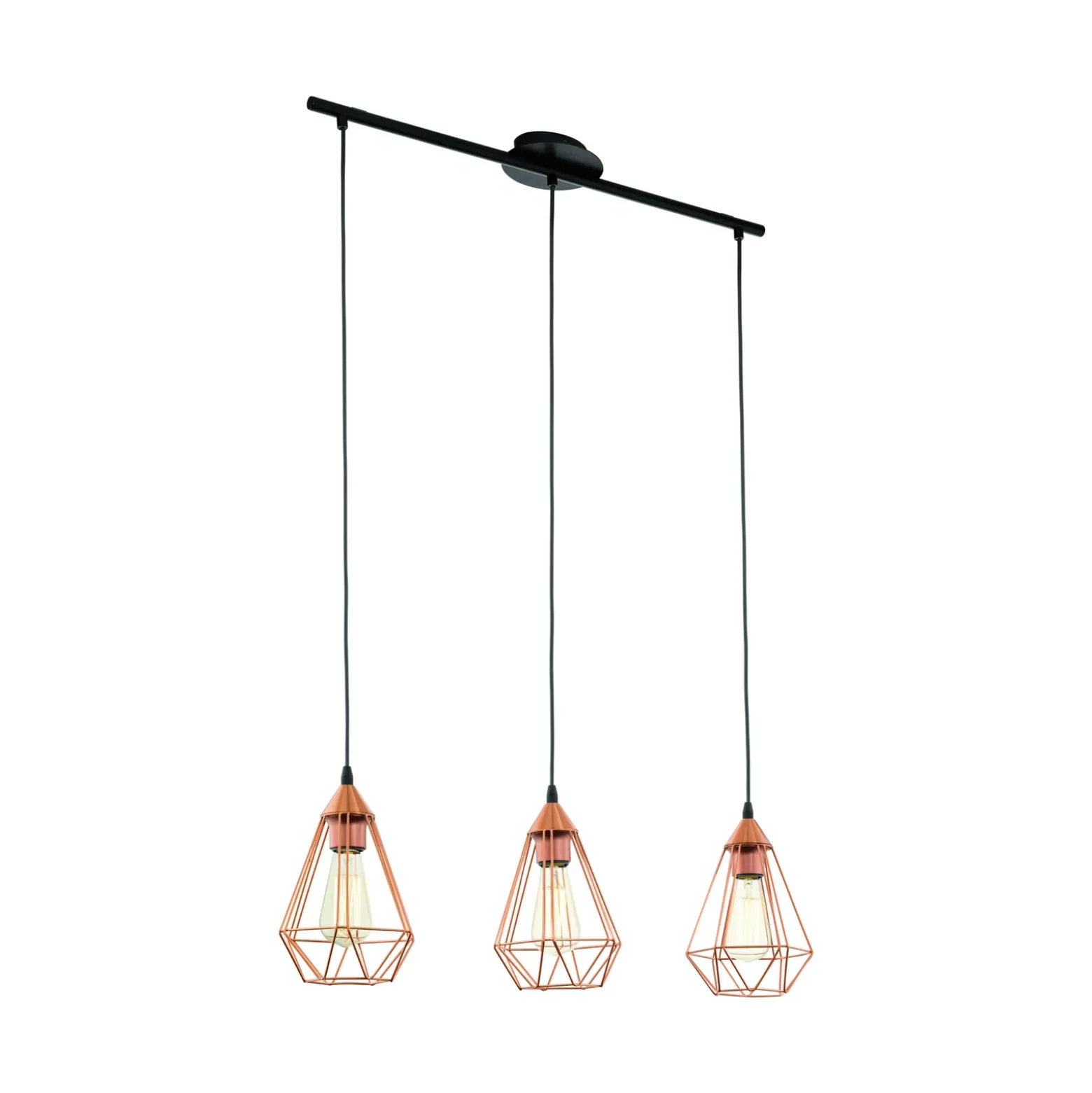 Lámpara colgante vintage Tarbes 3 brazos, cobre