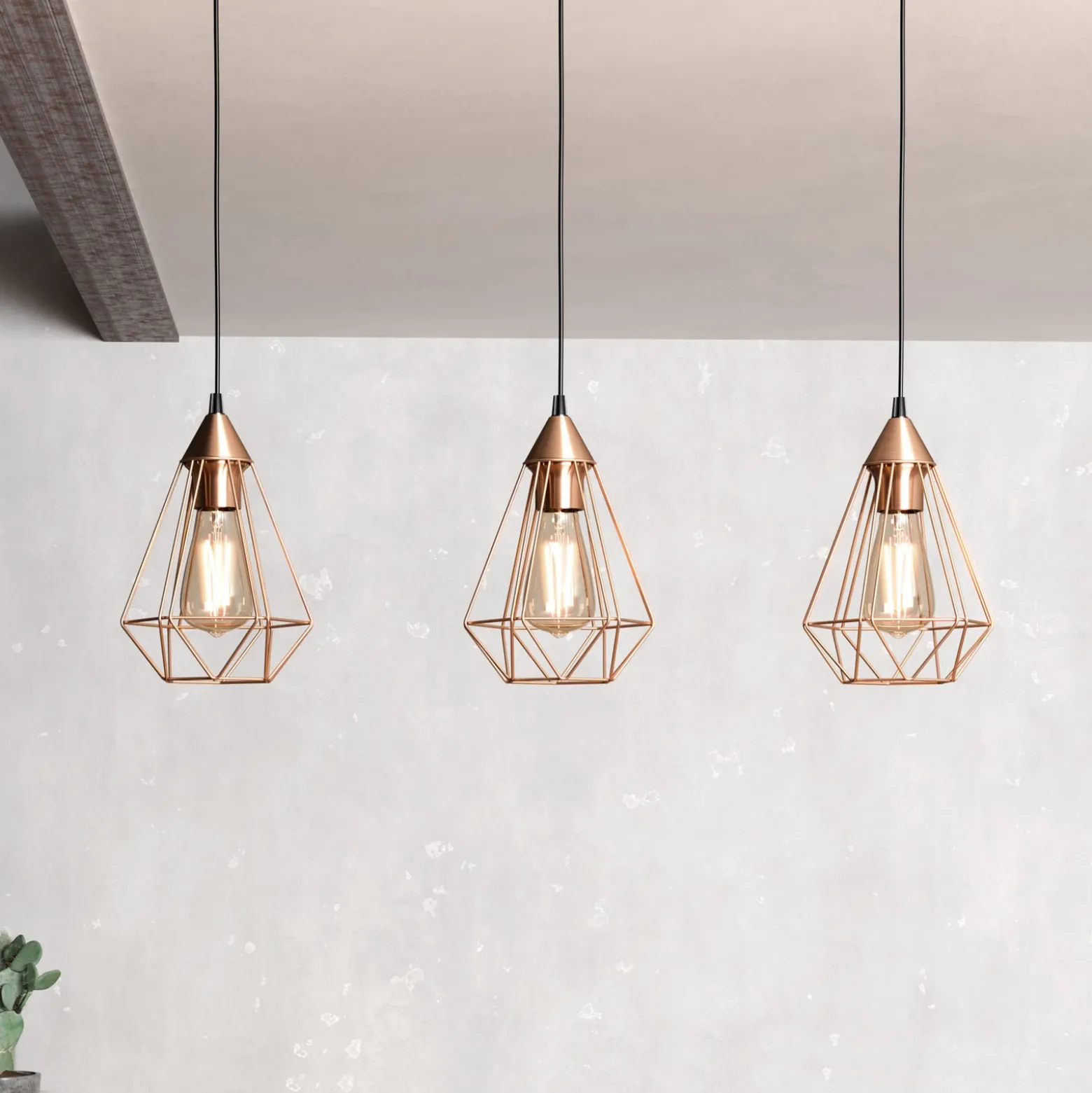 Lámpara colgante vintage Tarbes 3 brazos, cobre
