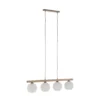 Lámpara colgante Virlo, 4 luces, madera, cristal opalino, longitud 95 cm