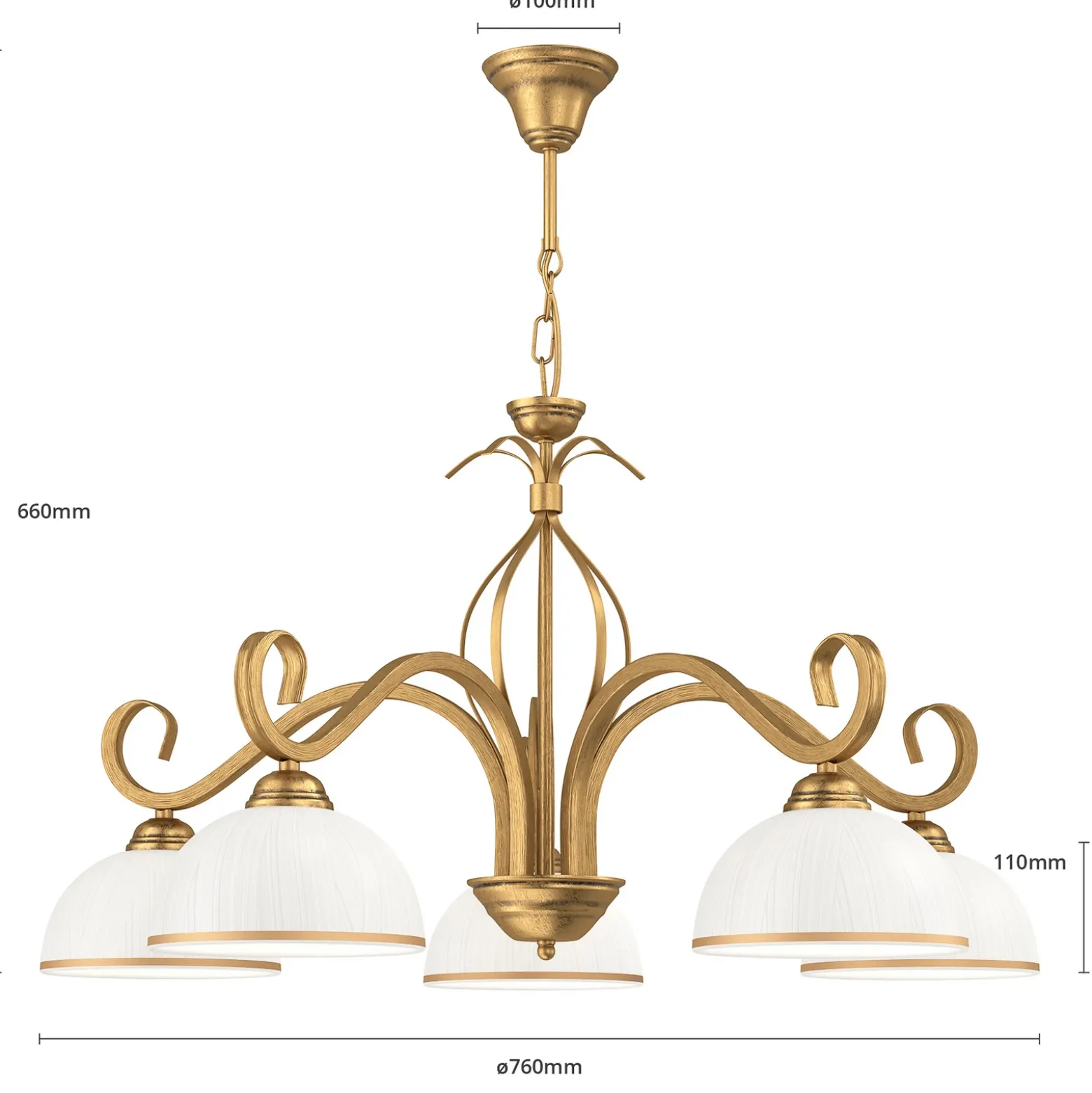 Lámpara colgante Wivara 5, 5 luces, dorada