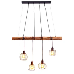 Lámpara colgante Woodland 4 luces pantallas jaula