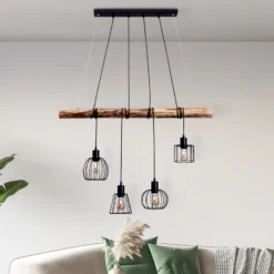 Lámpara colgante Woodland 4 luces pantallas jaula