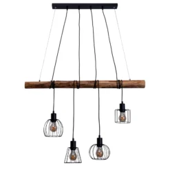 Lámpara colgante Woodland 4 luces pantallas jaula