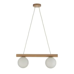 Lámpara colgante Woodstock, color arena, madera/metal, 2 luces,