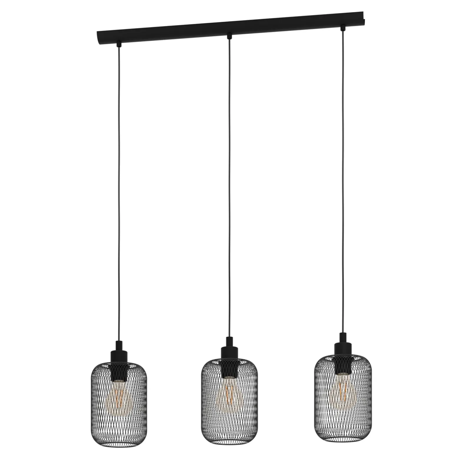 Lámpara colgante Wrington, longitud 74 cm, negra, 3 luces, acero