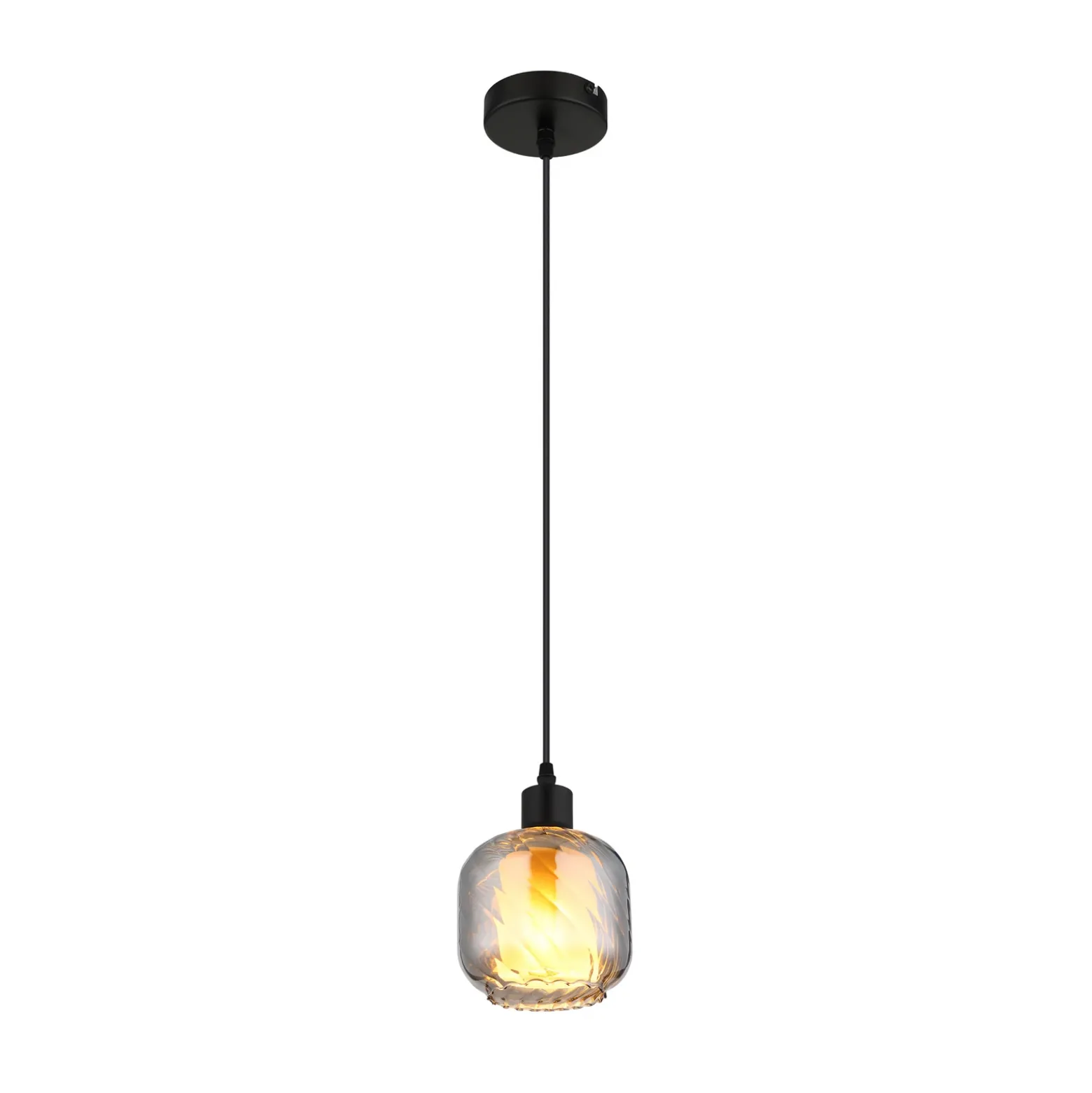 Lámpara colgante Xia, Ø 14 cm, gris humo, cristal