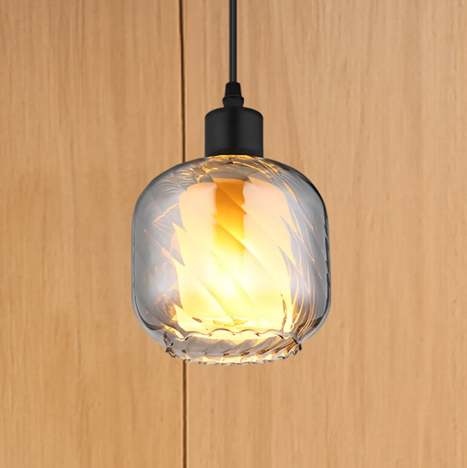 Lámpara colgante Xia, Ø 14 cm, gris humo, cristal