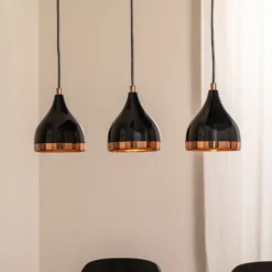 Lámpara colgante Yildo, longitud 65 cm, negro/cobre, metal