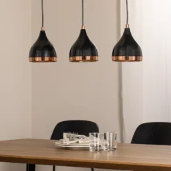 Lámpara colgante Yildo, longitud 65 cm, negro/cobre, metal