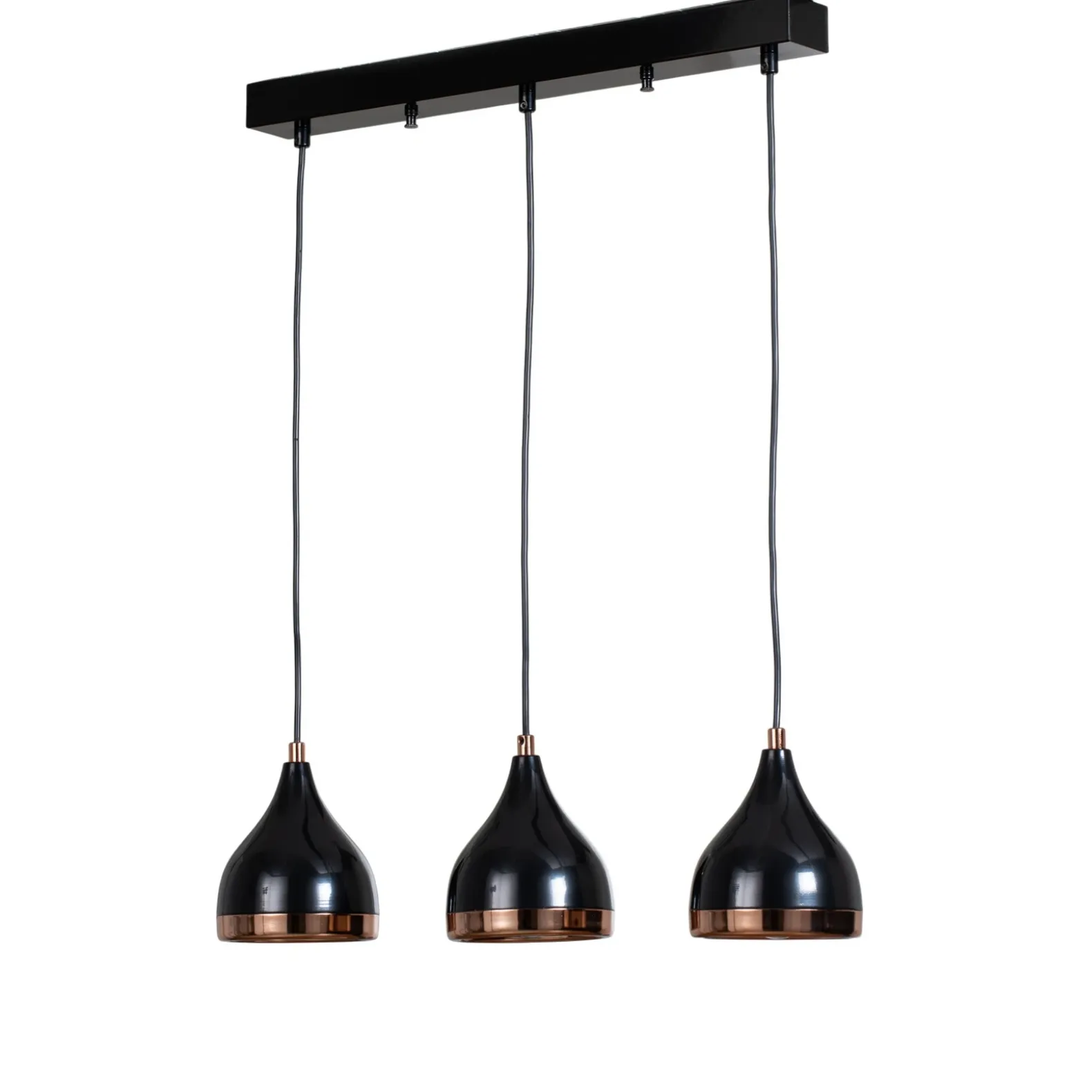 Lámpara colgante Yildo, longitud 65 cm, negro/cobre, metal