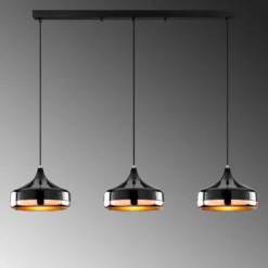 Lámpara colgante Yildo, longitud 146 cm, negro/cobre, 3 luces