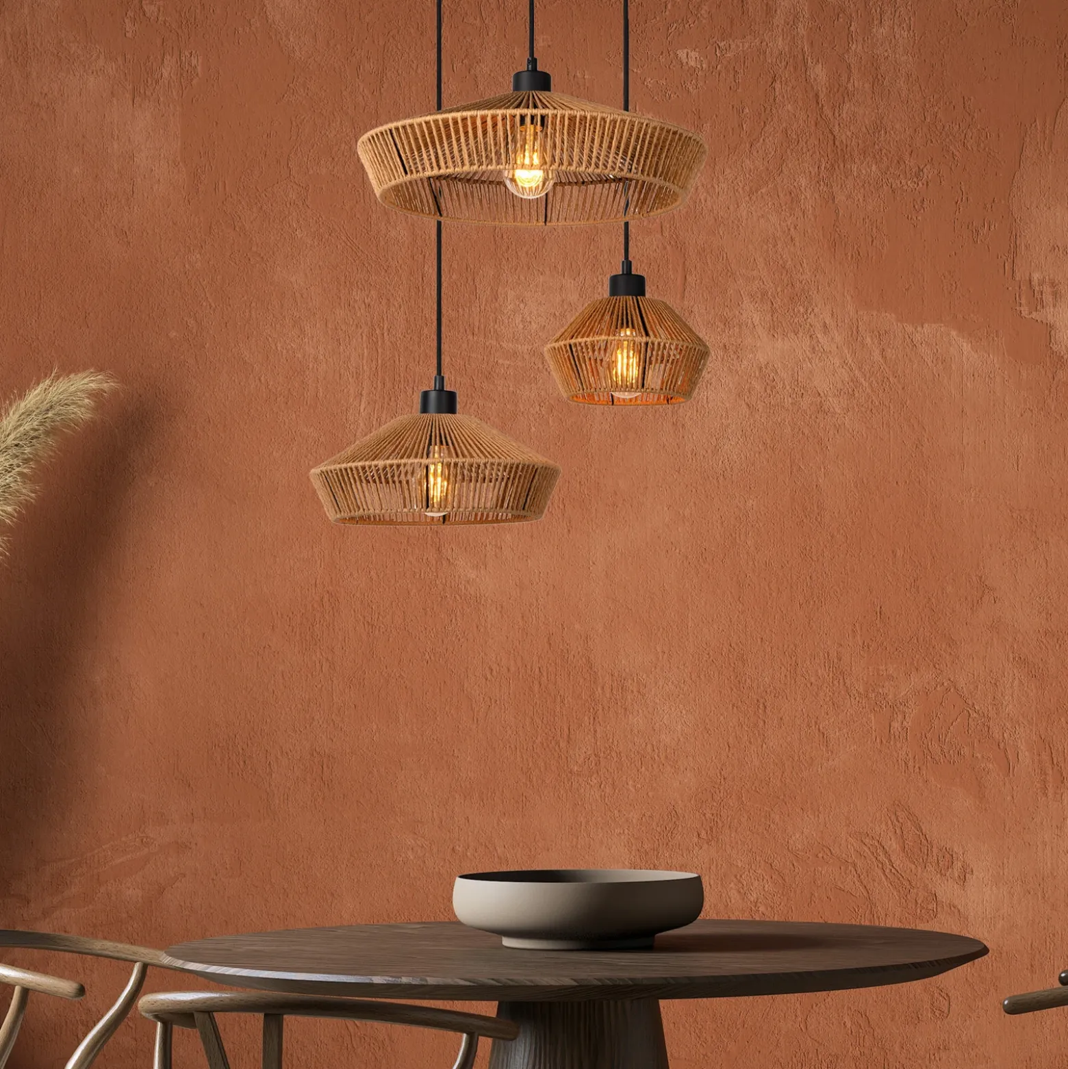 Lámpara colgante Yunkai de papel, 3 luces