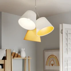 Lámpara colgante Zsofia, 3 luces, blanco/amarillo