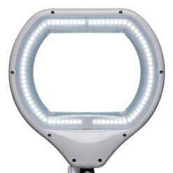 Lámpara con lupa LED MAULcrystal, blanca, con pinza, atenuable