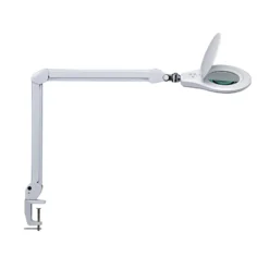 Lámpara con lupa LED MAULsource, blanca, 51 cm, atenuable