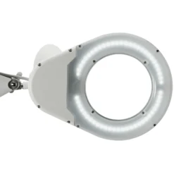 Lámpara con lupa LED MAULviso, blanca, altura 50 cm, pinza