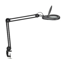 Lámpara con lupa LED MAULviso, negra, altura 50 cm, pinza