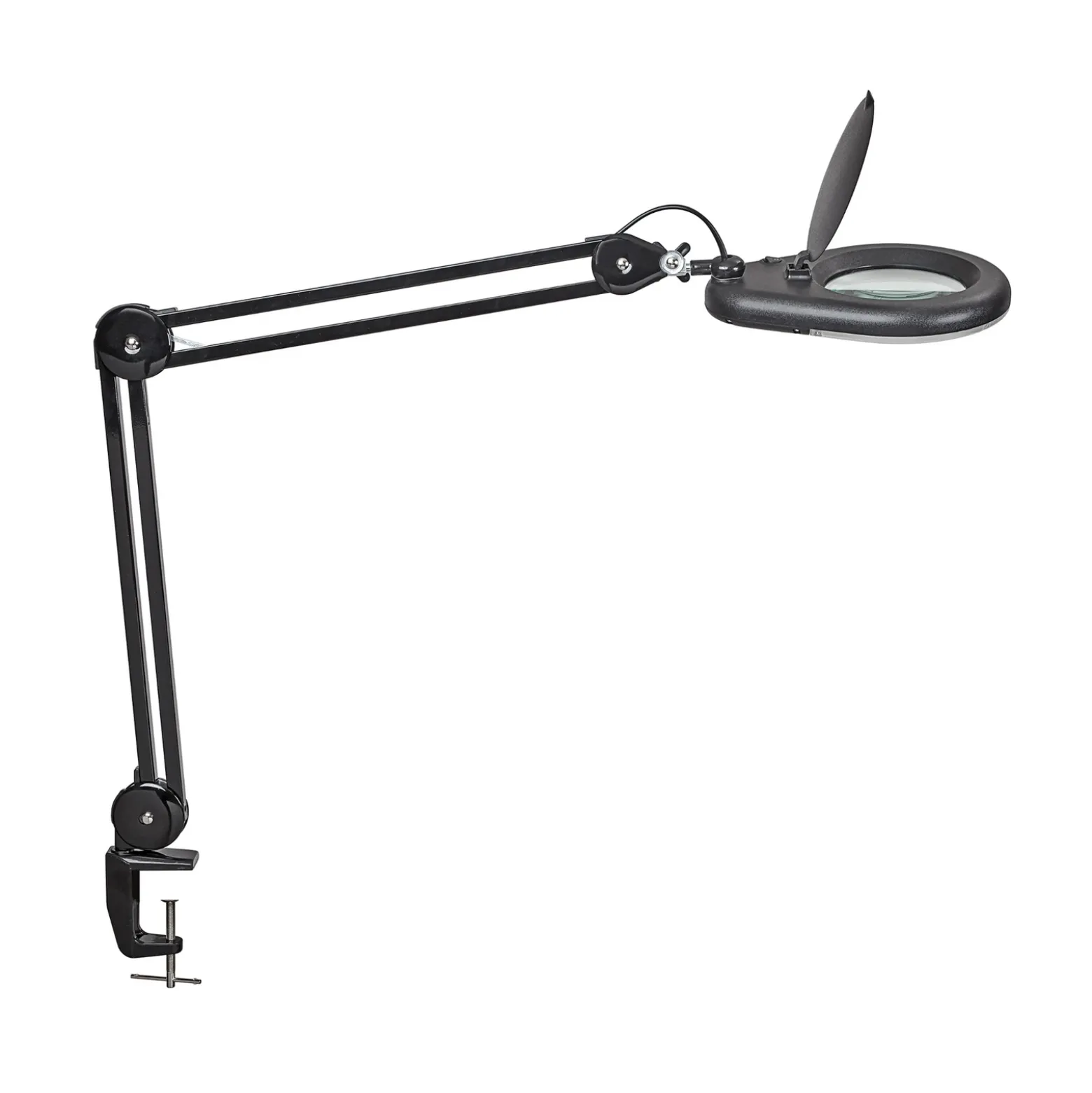 Lámpara con lupa LED MAULviso, negra, altura 50 cm, pinza