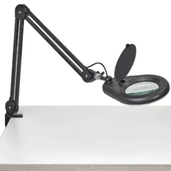 Lámpara con lupa LED MAULviso, negra, altura 50 cm, pinza