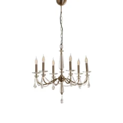 Lámpara de araña Adone, 6 luces, latón, Ø 70 cm, cristal