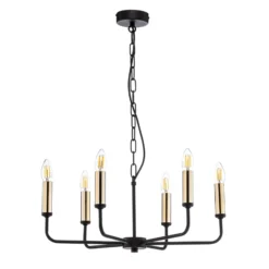 Lámpara de araña Ampli, negra y dorada, de 6 luces, 52 cm