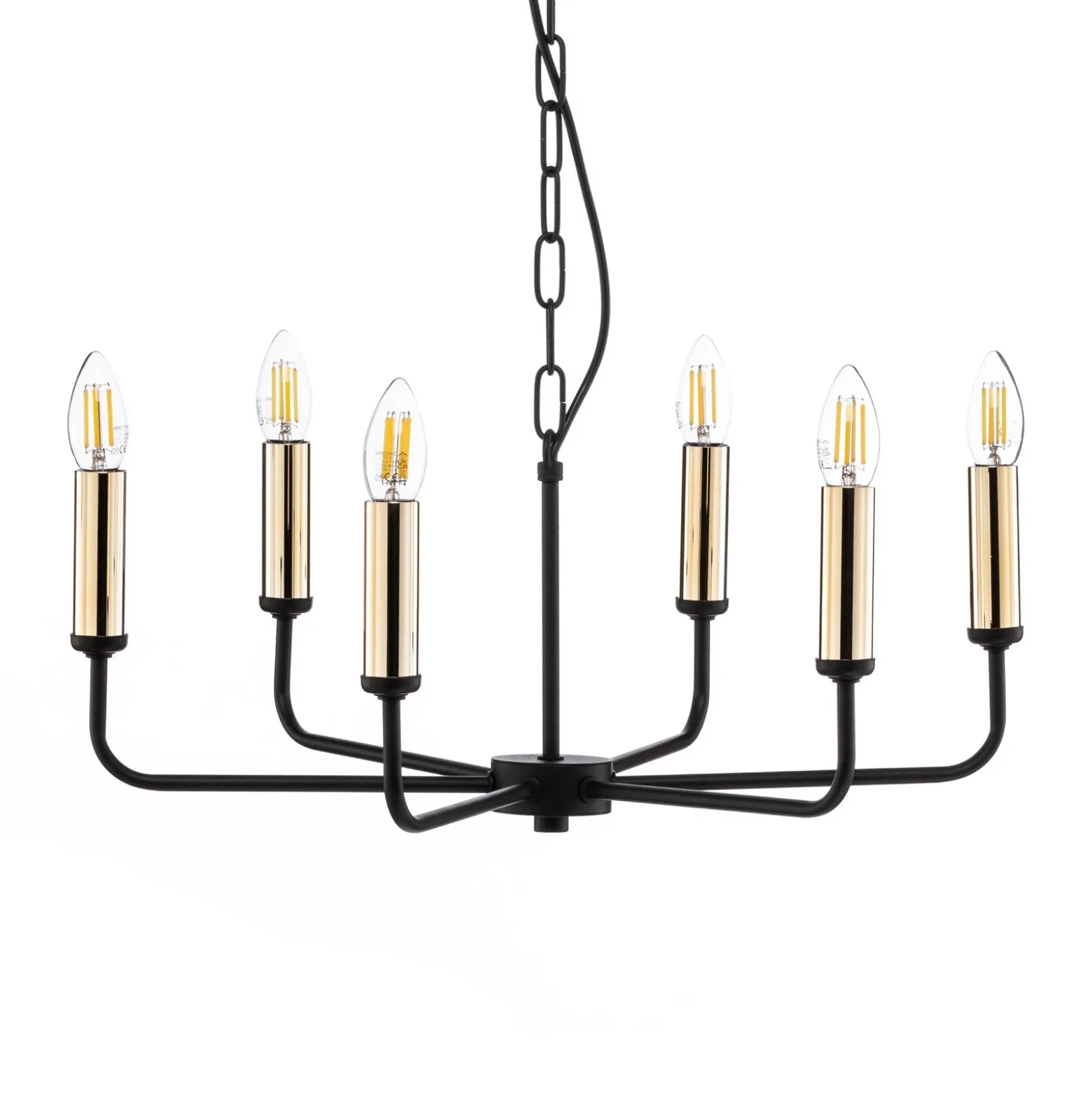 Lámpara de araña Ampli, negro/dorado, 6 luces